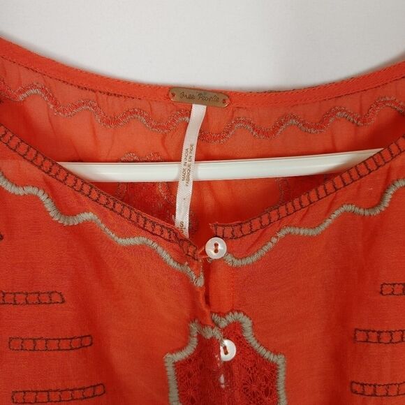 Free People Button Front Boho Blouse Embroidered S - Picture 3 of 6